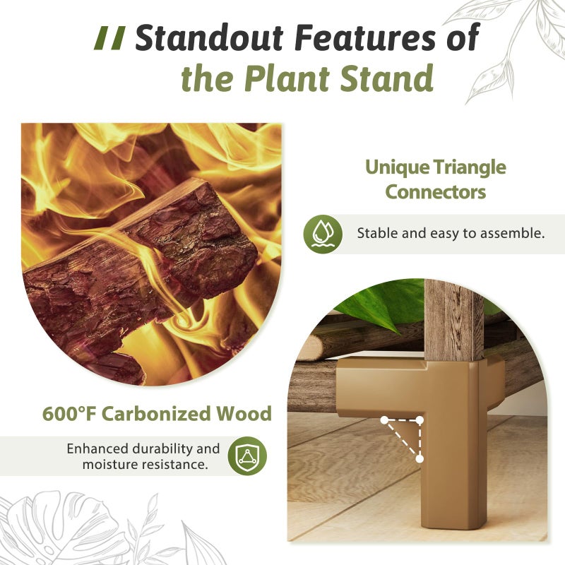 GENTINGBRO Plant Stand Indoor Outdoor 62.2â€œ Tall Plant Shelf Large Tiered Flower Stands for Multiple Display Wood Hanging Planter Holder for Living Room Garden Balcony Patio Decor - Image 4