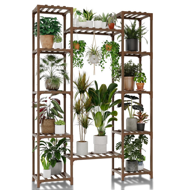 GENTINGBRO Plant Stand Indoor Outdoor 62.2â€œ Tall Plant Shelf Large Tiered Flower Stands for Multiple Display Wood Hanging Planter Holder for Living Room Garden Balcony Patio Decor - Image 1