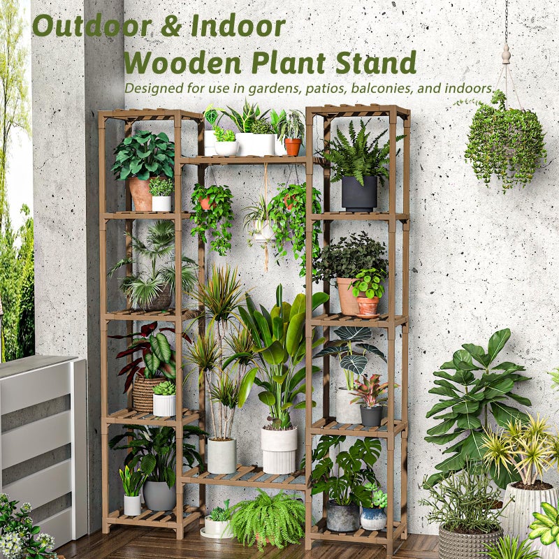 GENTINGBRO Plant Stand Indoor Outdoor 62.2â€œ Tall Plant Shelf Large Tiered Flower Stands for Multiple Display Wood Hanging Planter Holder for Living Room Garden Balcony Patio Decor - Image 3