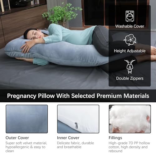 MOON PARK Pregnancy Pillows for Sleeping - Non Compressed Packaging, U Shaped Full Body Maternity Pillow with Removable Cover - Support for Back, Legs, Belly, HIPS - 57 Inch - Grey - Image 3