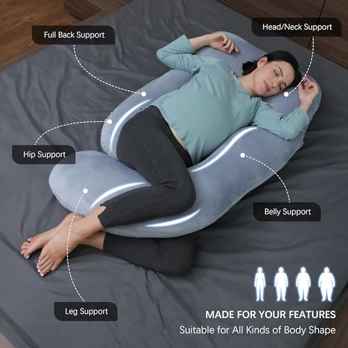 MOON PARK Pregnancy Pillows for Sleeping - Non Compressed Packaging, U Shaped Full Body Maternity Pillow with Removable Cover - Support for Back, Legs, Belly, HIPS - 57 Inch - Grey - Image 2
