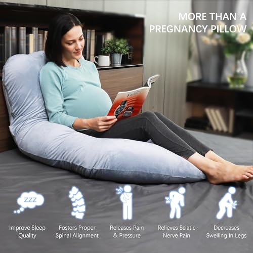 MOON PARK Pregnancy Pillows for Sleeping - Non Compressed Packaging, U Shaped Full Body Maternity Pillow with Removable Cover - Support for Back, Legs, Belly, HIPS - 57 Inch - Grey - Image 4