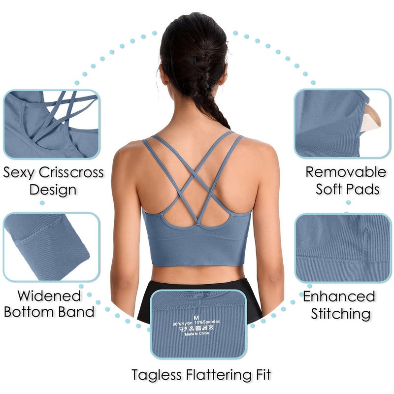 Cross Back Sport Bras Padded Strappy Criss Cross Cropped Bras for Yoga Workout Fitness Low Impact - Image 4