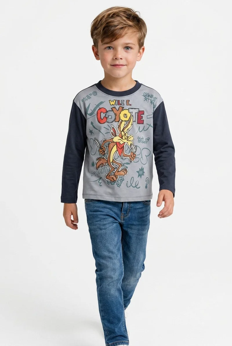 او في اس OVS Grey Pure Cotton Looney Tunes Print T-Shirt For Boys