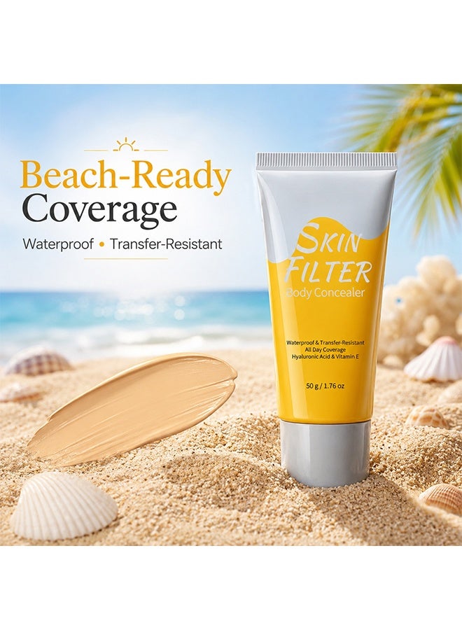 BARUBT Skin Filter Body Concealer, With Applicator Brush, Waterproof Transfer Resistant Full Coverage Body Makeup Cream Infused with Hyaluronic Acid & Vitamin E #01 Warm Radiance - Image 5