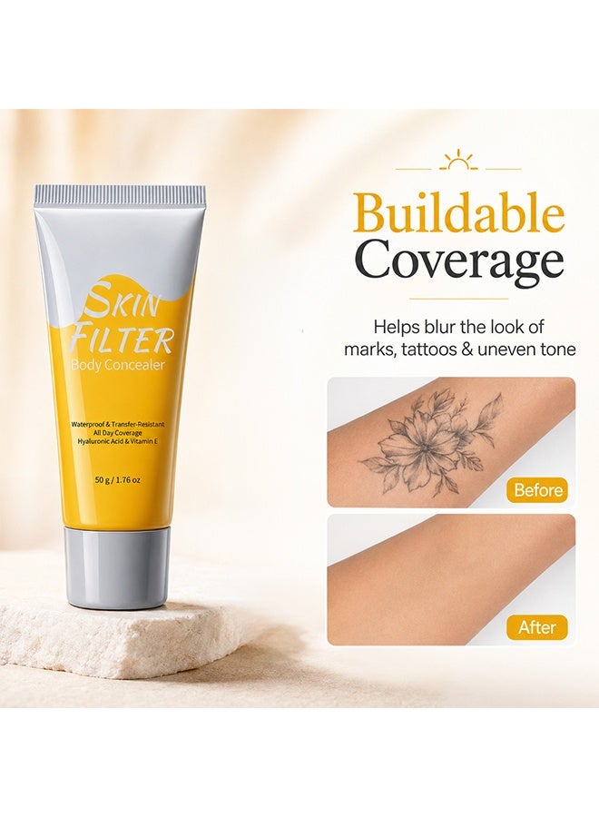 BARUBT Skin Filter Body Concealer, With Applicator Brush, Waterproof Transfer Resistant Full Coverage Body Makeup Cream Infused with Hyaluronic Acid & Vitamin E #01 Warm Radiance - Image 3
