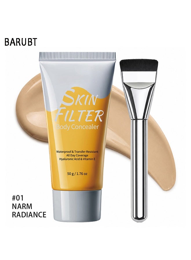 BARUBT Skin Filter Body Concealer, With Applicator Brush, Waterproof Transfer Resistant Full Coverage Body Makeup Cream Infused with Hyaluronic Acid & Vitamin E #01 Warm Radiance - Image 2