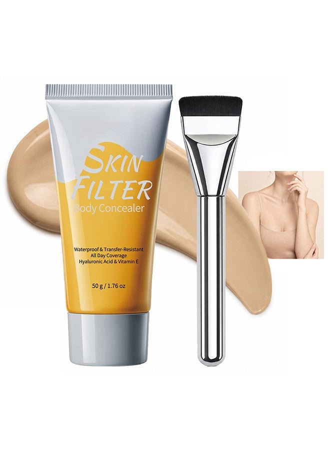 BARUBT Skin Filter Body Concealer, With Applicator Brush, Waterproof Transfer Resistant Full Coverage Body Makeup Cream Infused with Hyaluronic Acid & Vitamin E #01 Warm Radiance - Image 1