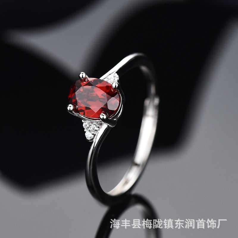 no Cross-Border E-Commerce Women's Pigeon Blood Red Garnet Ring, European and American Wedding and Engagement Jewelry, Adjustable Open Ring (Y45, Opening adjustable) - Image 2