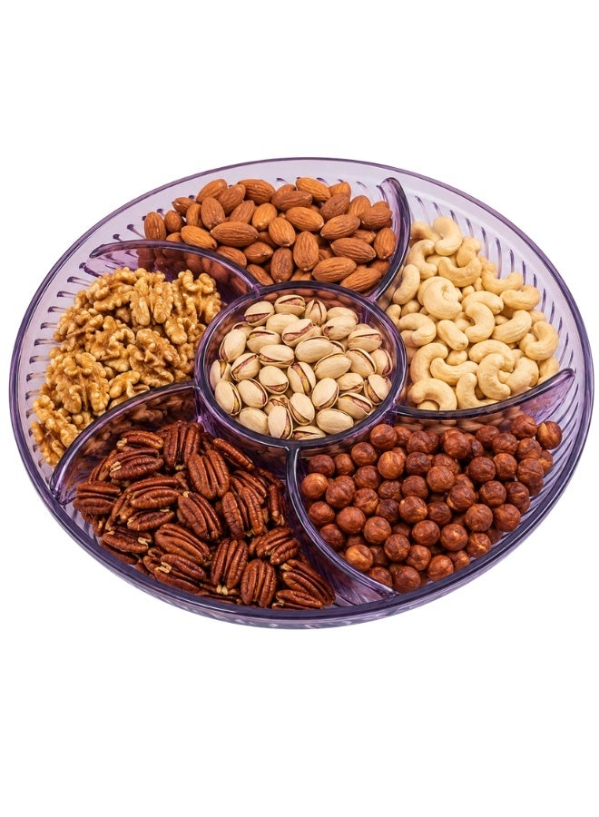 Round Divided Serving Tray 31 cm with 5 Compartments – Multi-Purpose Serving Plate for Nuts, Dates, Candy, Chocolates, Fruits, Appetizers, Biscuits & Snacks, Elegant Serving Platter for Parties, Ramadan, Family Gatherings & Everyday Use - Multicolor - Image 1