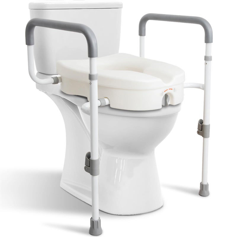 WeHwupe Raised Toilet Seat with Handles for Elderly - Toilet Seat Risers for Seniors with Adjustable Padded Arms - Elevated Toilet Safety Seat for Standard or Elongated Commode - Image 1