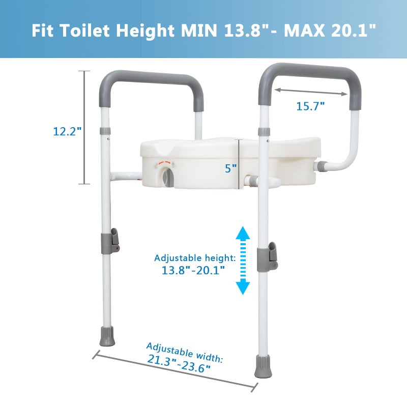WeHwupe Raised Toilet Seat with Handles for Elderly - Toilet Seat Risers for Seniors with Adjustable Padded Arms - Elevated Toilet Safety Seat for Standard or Elongated Commode - Image 3