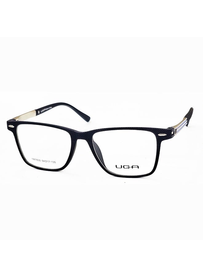 Enjoy style and comfort with these men’s eyeglasses, featuring a sleek black TR frame that is lightweight and flexible for all-day wear. The design is reinforced with durable metal hinges, providing extra strength and reliability for everyday use. Equipped with transparent silicone nose pads for a comfortable and secure fit. These eyeglasses come without lenses, allowing you to customize them with prescription or sunglasses lenses.