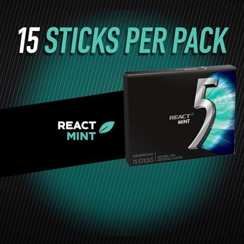 5 GUM React 2 Mint Sugar Free Chewing Gum Five Gum 15 Stick  10 Pack - Image 5