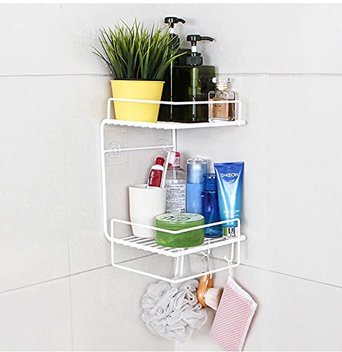 HOME CUBE 1 Pc Multipurpose Kitchen Bathroom Corner Shelf Wall Holder Storage Rack Bathroom Rack Broadside Storage Box Strong Magic Sticker Shower Rack Shelf with 3 Hook - White Color - Image 2