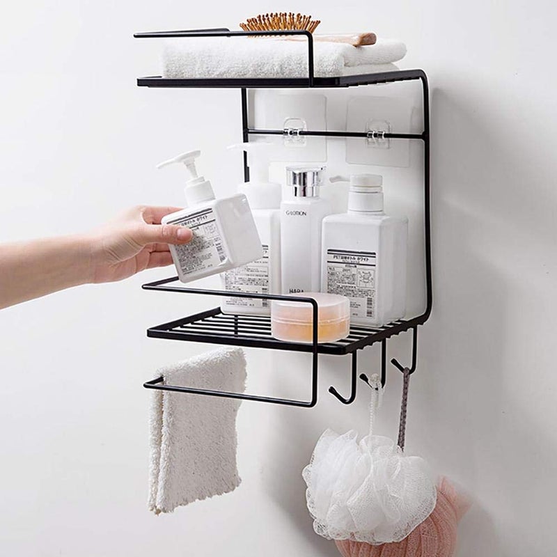 HOME CUBE 1 Pc Multipurpose Kitchen Bathroom Corner Shelf Wall Holder Storage Rack Bathroom Rack Broadside Storage Box Strong Magic Sticker Shower Rack Shelf with 3 Hook - White Color - Image 4