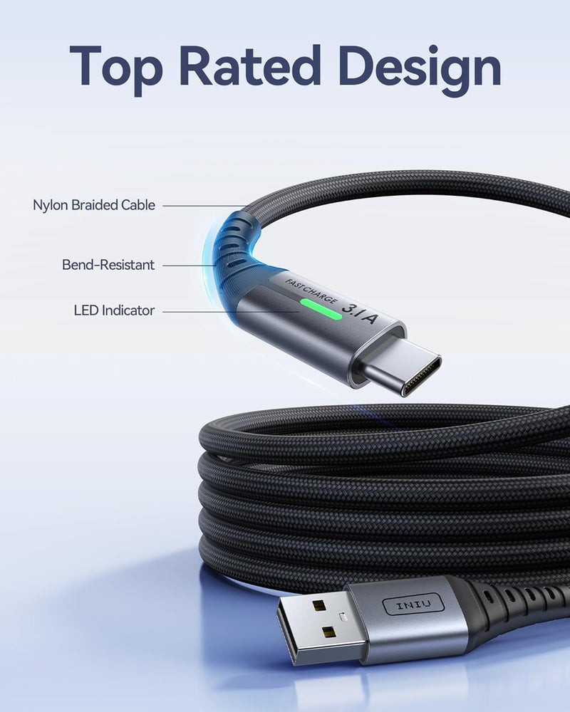 كابل INIU USB C، [عبوة من 3، 2+2+0.5 متر] 3.1 أمبير QC 3.0 شاحن نوع C سريع الشحن، كابلات USBC متينة من النايلون لأجهزة iPhone 16 15 Pro Max Samsung Galaxy S23 S22 Plus Note 10 Google Pixel OnePlus - Image 4
