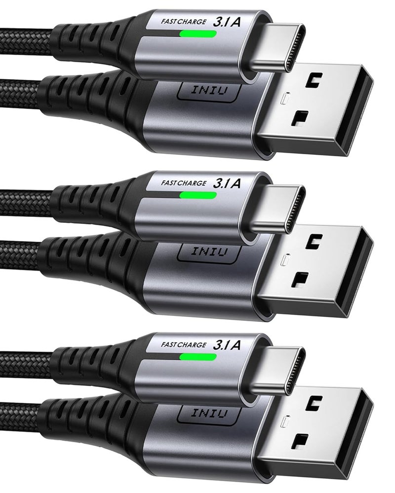 كابل INIU USB C، [عبوة من 3، 2+2+0.5 متر] 3.1 أمبير QC 3.0 شاحن نوع C سريع الشحن، كابلات USBC متينة من النايلون لأجهزة iPhone 16 15 Pro Max Samsung Galaxy S23 S22 Plus Note 10 Google Pixel OnePlus - Image 1