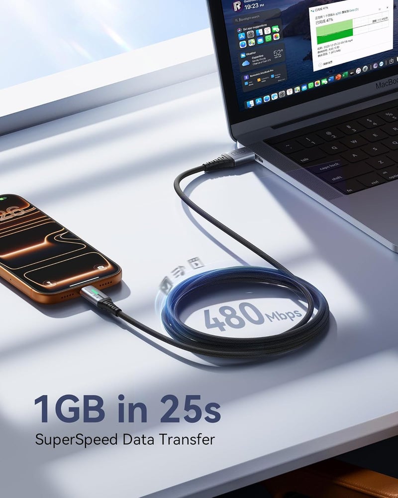كابل INIU USB C، [عبوة من 3، 2+2+0.5 متر] 3.1 أمبير QC 3.0 شاحن نوع C سريع الشحن، كابلات USBC متينة من النايلون لأجهزة iPhone 16 15 Pro Max Samsung Galaxy S23 S22 Plus Note 10 Google Pixel OnePlus - Image 5