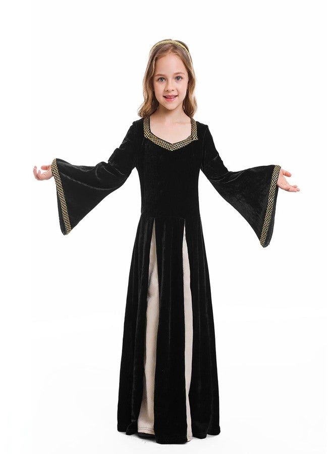 GRAJTCIN Girls Medieval Dress Renaissance Princess for Kids Halloween Outfit Costume Flared Sleeve 2 PCS Black 4-6Y - Image 2
