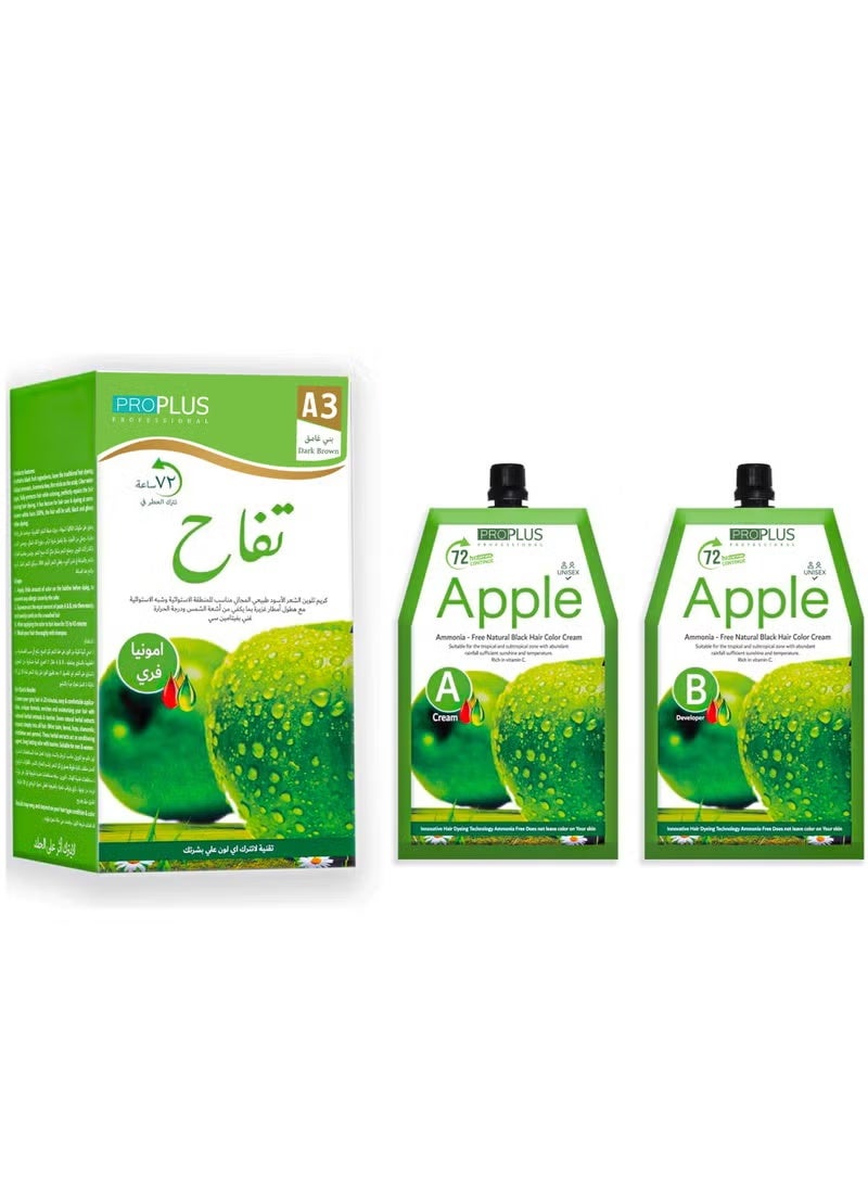 Pro Plus Ammonia Free Hair Color Cream - 500 ml Cream + 500 ml Developer - Apple (Dark Brown A3) - Image 1
