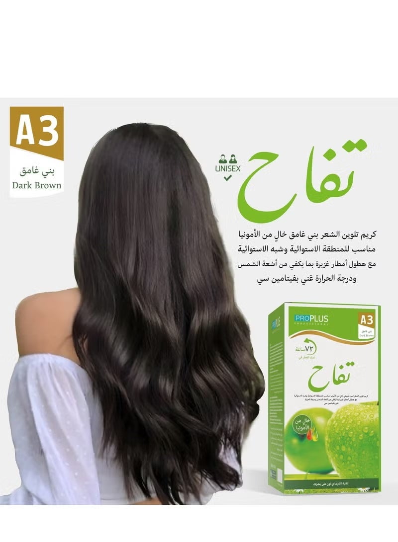 Pro Plus Ammonia Free Hair Color Cream - 500 ml Cream + 500 ml Developer - Apple (Dark Brown A3) - Image 3
