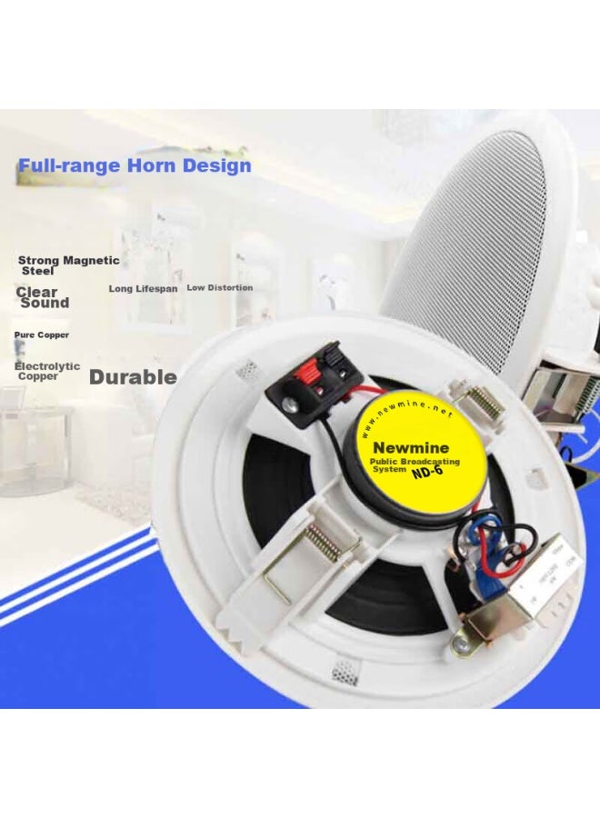 Newmine Nd-6 Constant Voltage Ceiling Speaker, Recessed Ceiling Audio System For Background Music, Embedded Public Address System For Shopping Malls And Stores, 6 Inches - Image 1