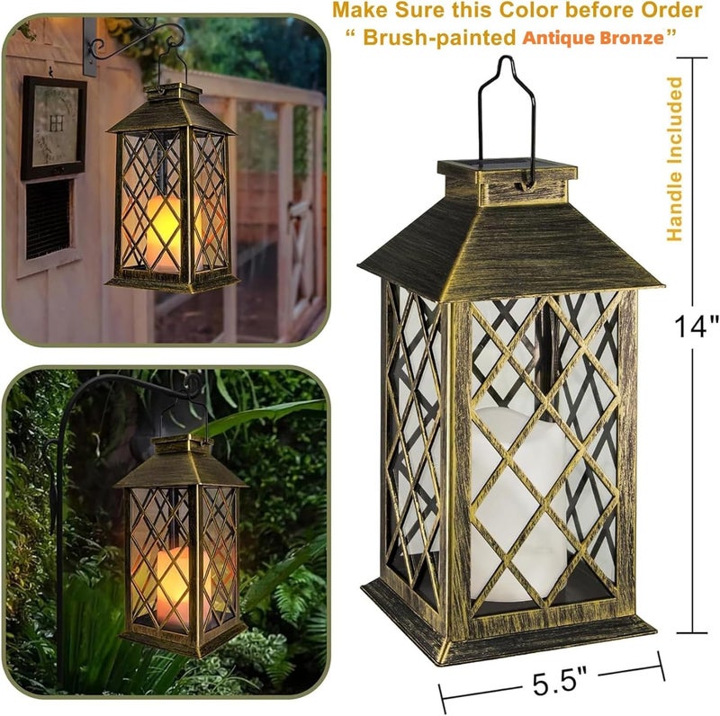 TAKE ME 14" Solar Lanterns Outdoor Waterproof Garden Lanterns Large Flickering Flameless Candle Mission Lights for Table,Outdoor,Party Mothers Day Gifts ( 2 Packs Brush-Painted Antique Bronze Color) - Image 3