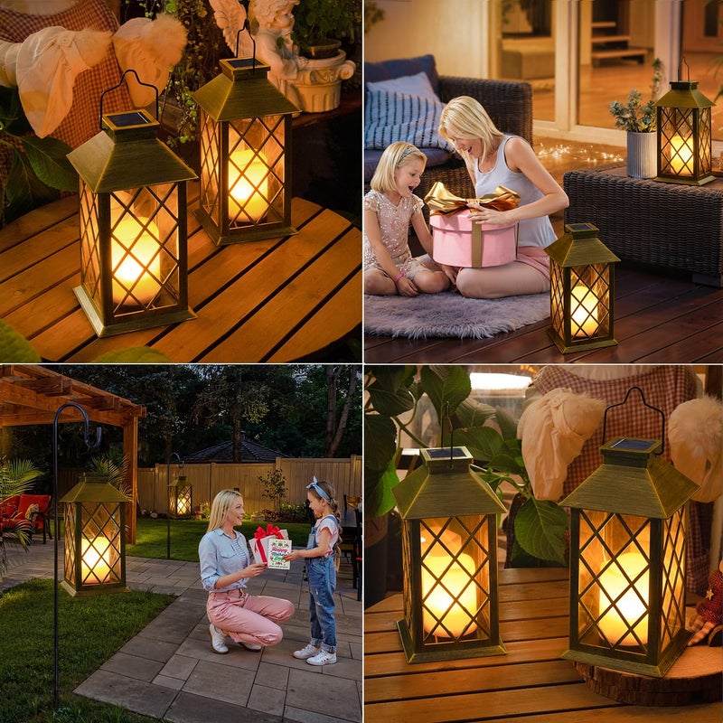 TAKE ME 14" Solar Lanterns Outdoor Waterproof Garden Lanterns Large Flickering Flameless Candle Mission Lights for Table,Outdoor,Party Mothers Day Gifts ( 2 Packs Brush-Painted Antique Bronze Color) - Image 2