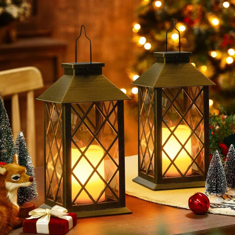TAKE ME 14" Solar Lanterns Outdoor Waterproof Garden Lanterns Large Flickering Flameless Candle Mission Lights for Table,Outdoor,Party Mothers Day Gifts ( 2 Packs Brush-Painted Antique Bronze Color) - Image 5