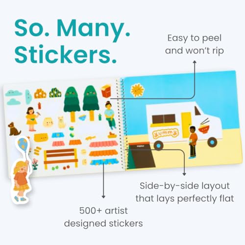 CUPKIN Sticker Book for Kids 2-4, 500+ Kids Stickers, Food Truck Adventure 12 Coloring Pages 12 Side by Side Scenes Fun Toddler Travel Activity Coloring and Sticker Books for Ages 4-8 + 8-10 - Image 2