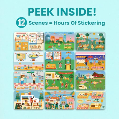 CUPKIN Sticker Book for Kids 2-4, 500+ Kids Stickers, Food Truck Adventure 12 Coloring Pages 12 Side by Side Scenes Fun Toddler Travel Activity Coloring and Sticker Books for Ages 4-8 + 8-10 - Image 5