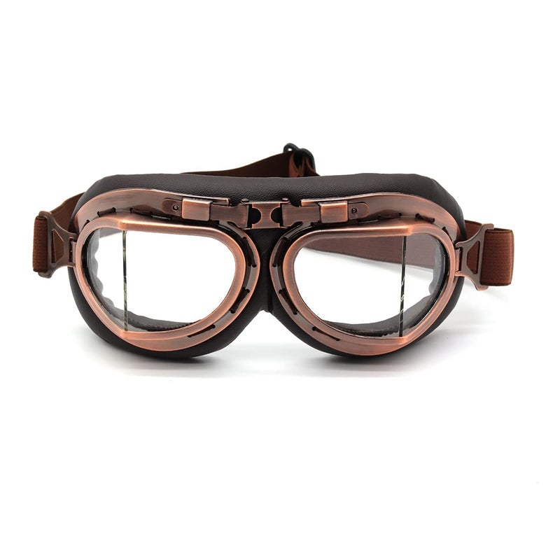 kucehiup Vintage Aviator Goggles Motorcycle Goggles Copper frame Clear lenses