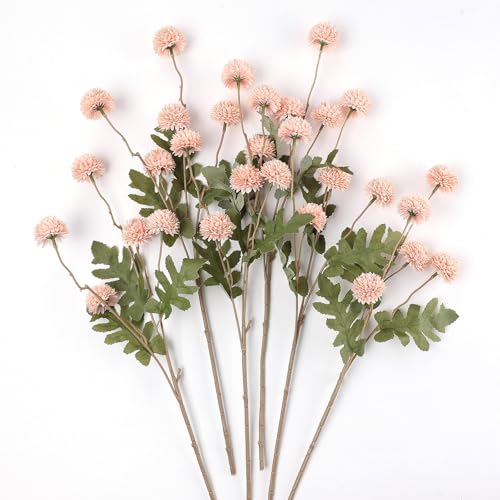 mizii 6Pcs Pink Fake Silk Pompon Mum Artificial Flowers Bulk Small Faux Chrysanthemums with Stems Realistic Floral Decorations for Wedding DIY Bouquet Centerpieces Shower Vase Home Decor (Light Pink) - Image 1