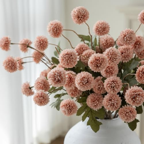mizii 6Pcs Pink Fake Silk Pompon Mum Artificial Flowers Bulk Small Faux Chrysanthemums with Stems Realistic Floral Decorations for Wedding DIY Bouquet Centerpieces Shower Vase Home Decor (Light Pink) - Image 5