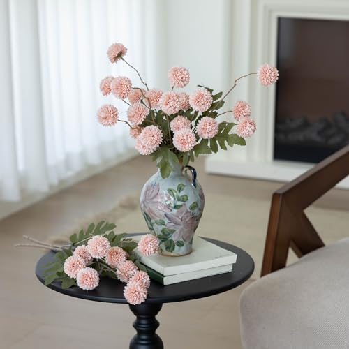 mizii 6Pcs Pink Fake Silk Pompon Mum Artificial Flowers Bulk Small Faux Chrysanthemums with Stems Realistic Floral Decorations for Wedding DIY Bouquet Centerpieces Shower Vase Home Decor (Light Pink) - Image 4