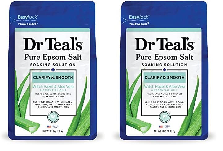 Dr Teal's Dr Teals Pure Epsom Salt Soak Clarify  Smooth with Witch Hazel  Aloe Vera 3 lbs Pack of 2 