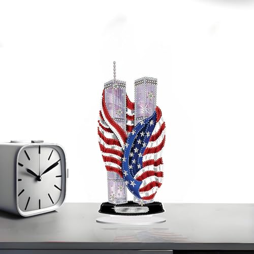 LIULIMI DIY 5d Diamond Painting KitsSpecial Shaped Diamond Art Kit for AdultsStand Up Acrylic Ornament Making kitDouble Sided Diamond PaintingGiftAmerican FlagTwin Towers - Image 3