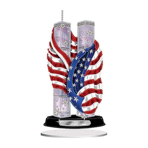 LIULIMI DIY 5d Diamond Painting KitsSpecial Shaped Diamond Art Kit for AdultsStand Up Acrylic Ornament Making kitDouble Sided Diamond PaintingGiftAmerican FlagTwin Towers - Image 1
