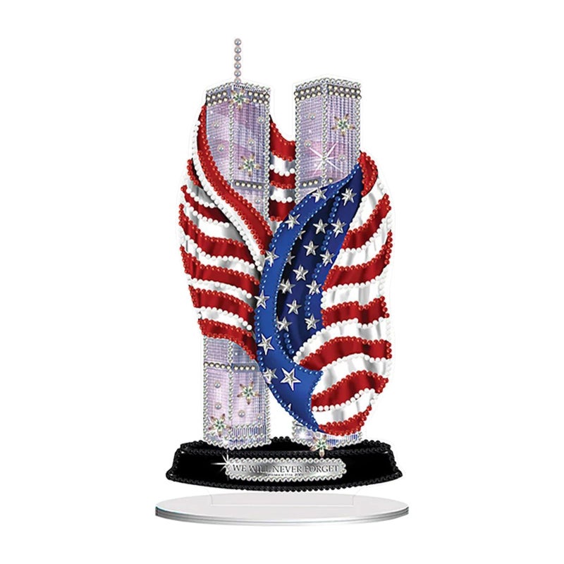 LIULIMI DIY 5d Diamond Painting KitsSpecial Shaped Diamond Art Kit for AdultsStand Up Acrylic Ornament Making kitDouble Sided Diamond PaintingGiftAmerican FlagTwin Towers - Image 2