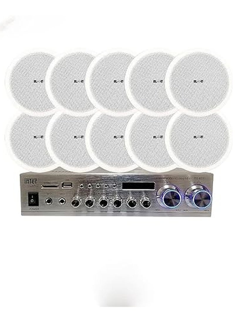 Generic Sound System 10 Ceiling Speakers + Amplifier Inter Safety 