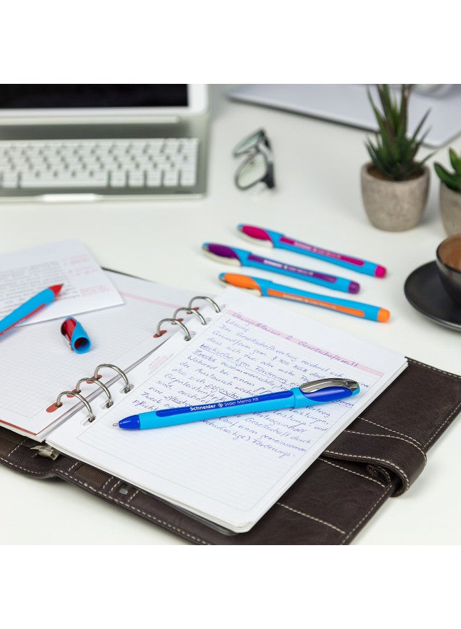Stride Schneider Slider Memo XB (Extra Broad) Ballpoint Pen, 1.4 mm, Light Blue Barrel, Assorted Ink Colors, Pack of 3 Pens: Black, Red, Blue (150293) - Image 3