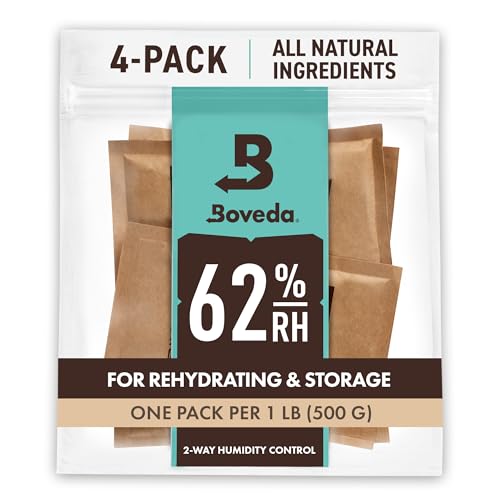 Boveda 62 TwoWay Humidity Control Packs For Storing 1 lb Size 67 4 Pack Moisture Absorbers for Storage Containers Humidifier Packs Hydration Packets in Resealable Bag