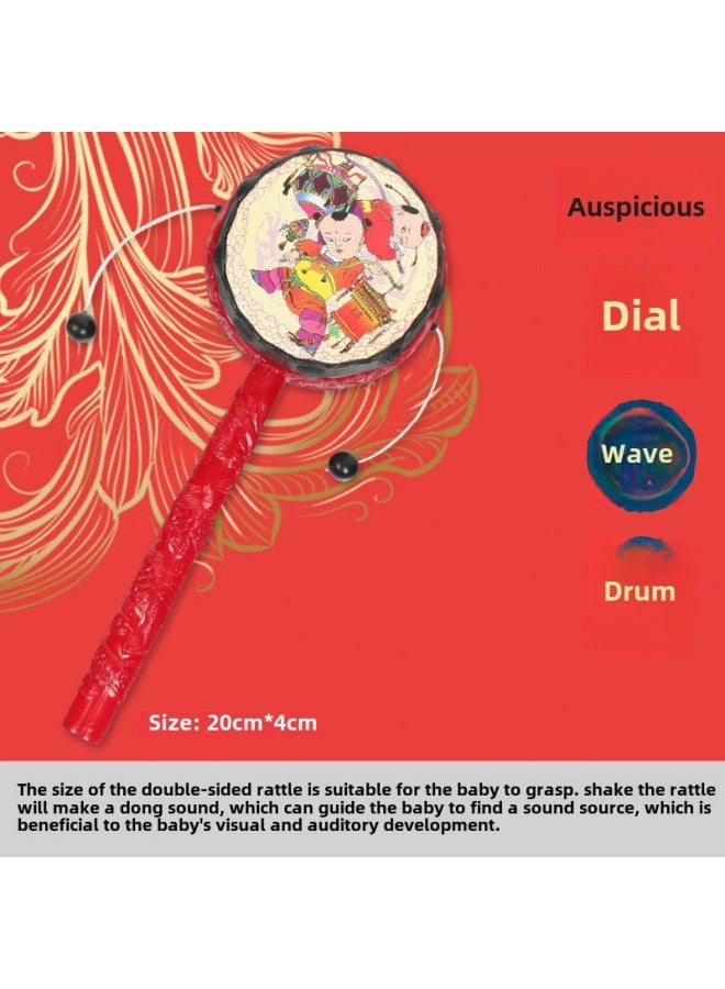 Chinese Style Traditional National Tide Baby Red Rattle Drum Baby Children's Tambourine Old-fashioned Toy Early Education Hand-cranked Tambourine-Color:Auspicious Hand Drum Five-piece Set - Image 5