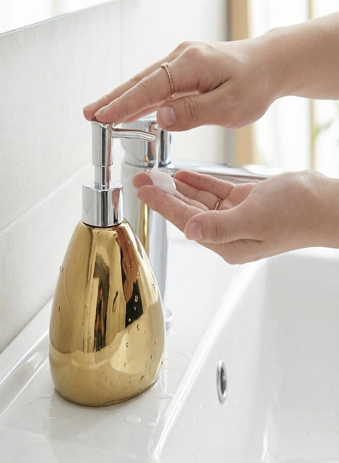 MyGift 4 Pcs Gold Bathroom Accessories Set with Toothbrush Holder, Soap Dispenser, Tumbler and Soap Dish, Bathroom Organizer Accessory for Modern Home Decor, Complete Ceramic - Image 3