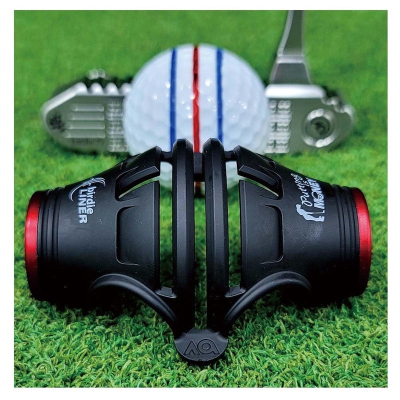 BIRDIE79 Birdie Liner Black Golf Ball Marker Alignment Tool Kit - 360-Degree Triple Line Stencil with 3-Color Pens and Gift Box - Premium Quality - Image 1