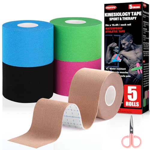 NUITPY 5 Rolls Kinesiology Tape, 5 Colors 2 inch x 16.4 Feet Waterproof Athletic Tape, Uncut Kinetic Tape, Elastic Muscle Tape, Sports Tape, Knee Tape for Exercise and Daily Use - Image 1