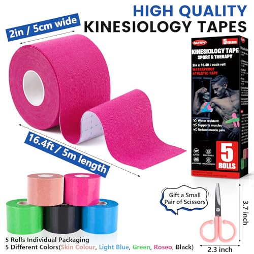 NUITPY 5 Rolls Kinesiology Tape, 5 Colors 2 inch x 16.4 Feet Waterproof Athletic Tape, Uncut Kinetic Tape, Elastic Muscle Tape, Sports Tape, Knee Tape for Exercise and Daily Use - Image 2
