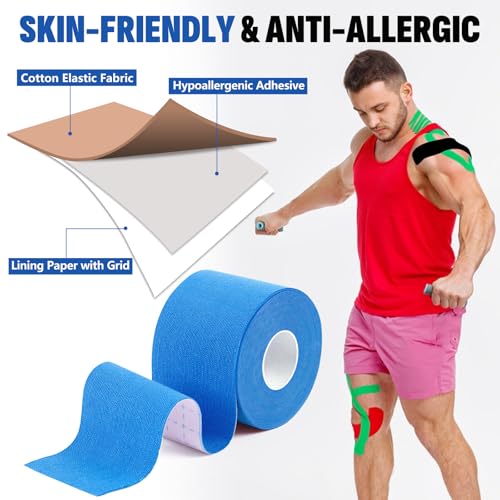NUITPY 5 Rolls Kinesiology Tape, 5 Colors 2 inch x 16.4 Feet Waterproof Athletic Tape, Uncut Kinetic Tape, Elastic Muscle Tape, Sports Tape, Knee Tape for Exercise and Daily Use - Image 3