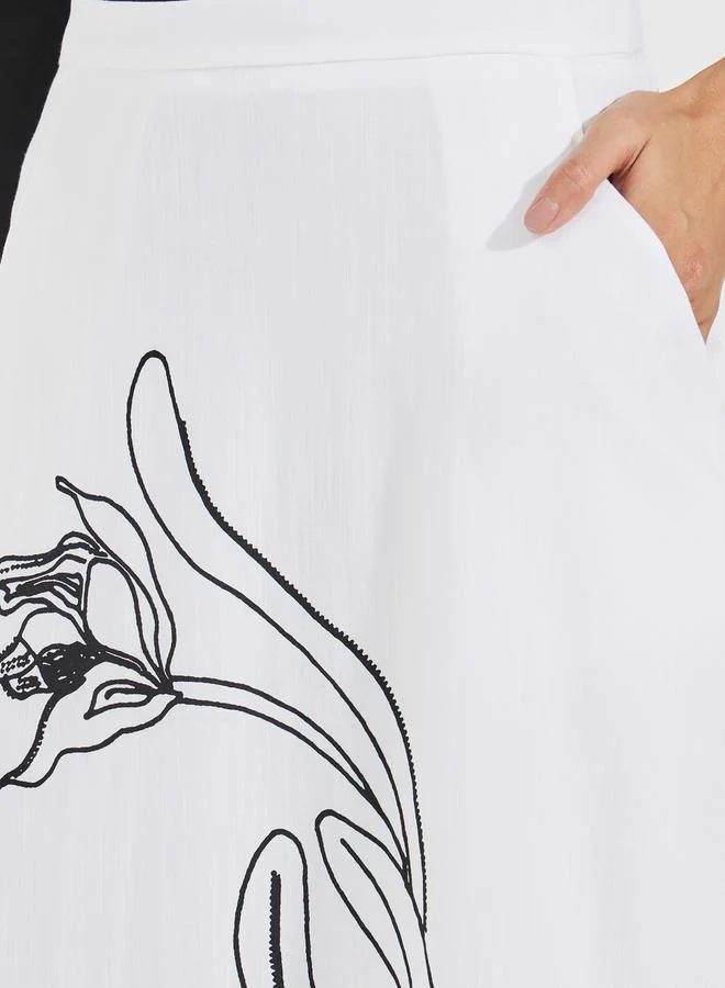 Styli Floral Placement Print A-Line Maxi Skirt